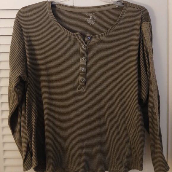 Sonoma Life + Style Tops - Ladies SONOMA Brand green stripes button down henley long sleeve shirt Size 2X